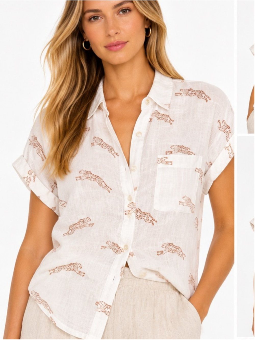 Rails Whitney Golden Cheetah Linen Blend Button Down Shirt Size M